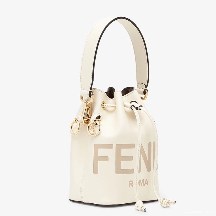 Cheap HOT Leather Mon In Tresor White Fendi Bucket Bag Mini Calf ROMA Logo 0722
